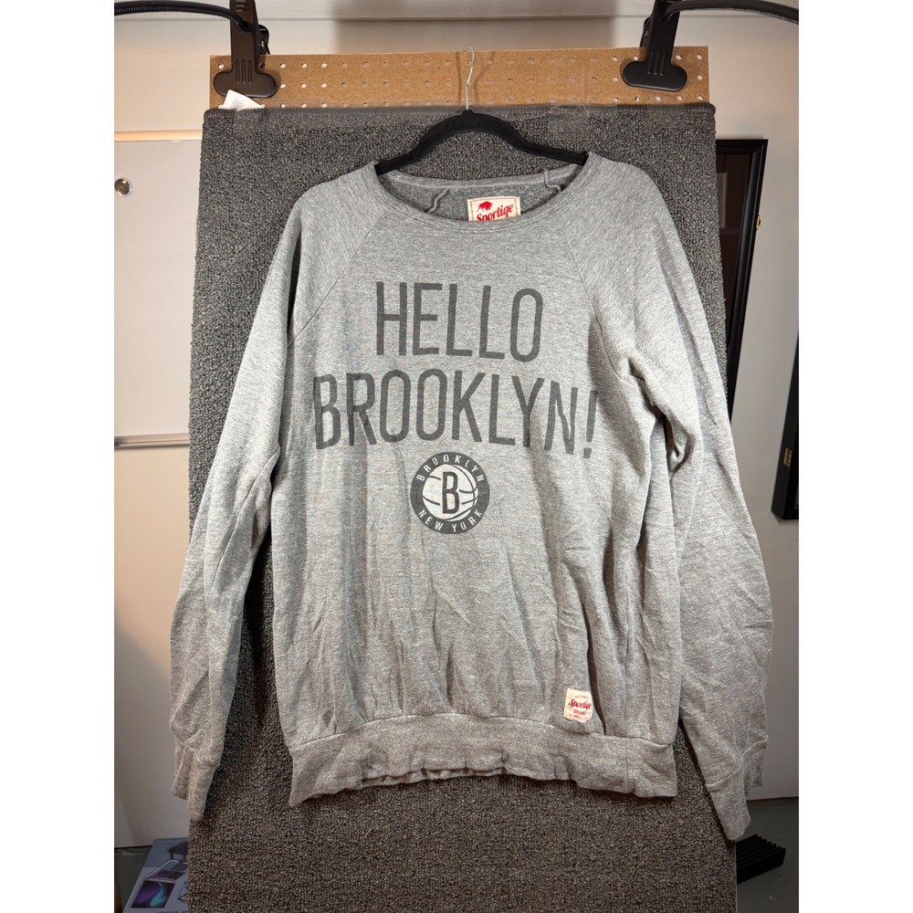 Sportiqe Sweatshirt Mens Medium Gray Hello Brooklyn NBA Nets Pullover Graphic